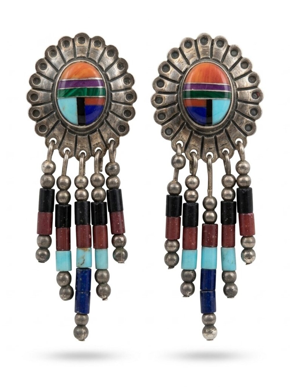 Q.T. Sterling Multi-Stone Inlay Dangle Earrings